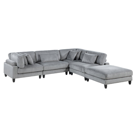 5pc Modular Sectional Set Gray Corduroy Upholstery 2x Armless Chairs 2x Corner Seats 1x Ottoman Pillows Living Room Furniture - sold by Home Elegance USA