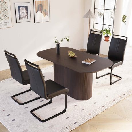 63 'medieval modern brown style MDF dining table and PU armless dining chair set 4. Assemble Desktop and Black metal leg dining chair set, suitable for home&kitchen - sold by Home Elegance USA