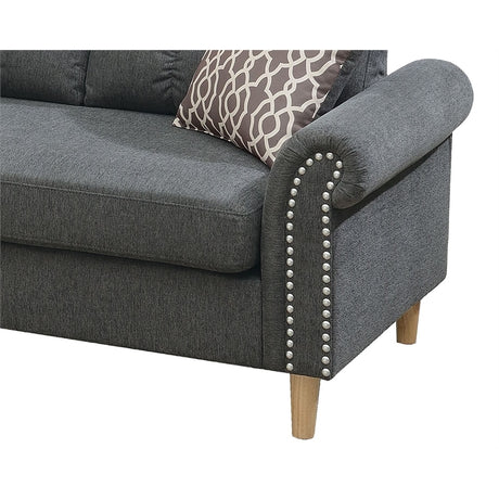 Slate Color Polyfiber Reversible Sectional Sofa Set Chaise Pillows Plush Cushion Couch Nailheads - sold by Home Elegance USA