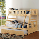 Twin Over Full Bunk Bed with Pull-out Trundle Natural Pine Finish Guard Rails Wooden Bedroom Furniture 1pc