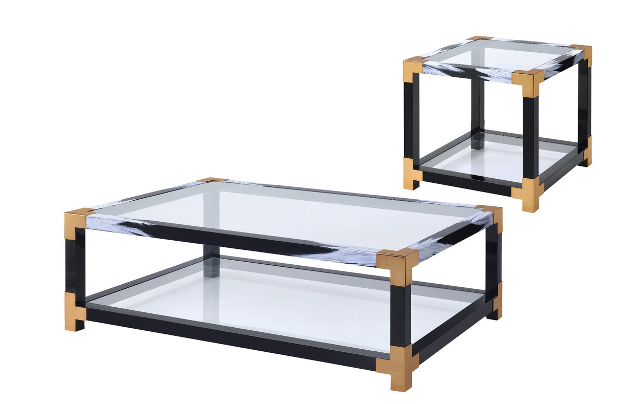 Acme - Lafty Coffee Table 81000 Clear Glass & White Brushed Finish