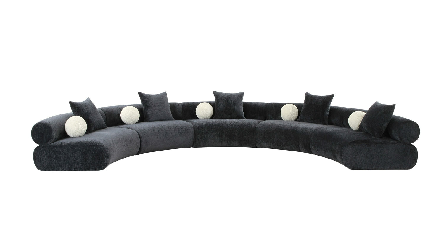 Divani Casa Simpson - Contemporary Dark Grey Fabric Curved Modular Sectional Sofa with Throw Pillows - Home Elegance USA