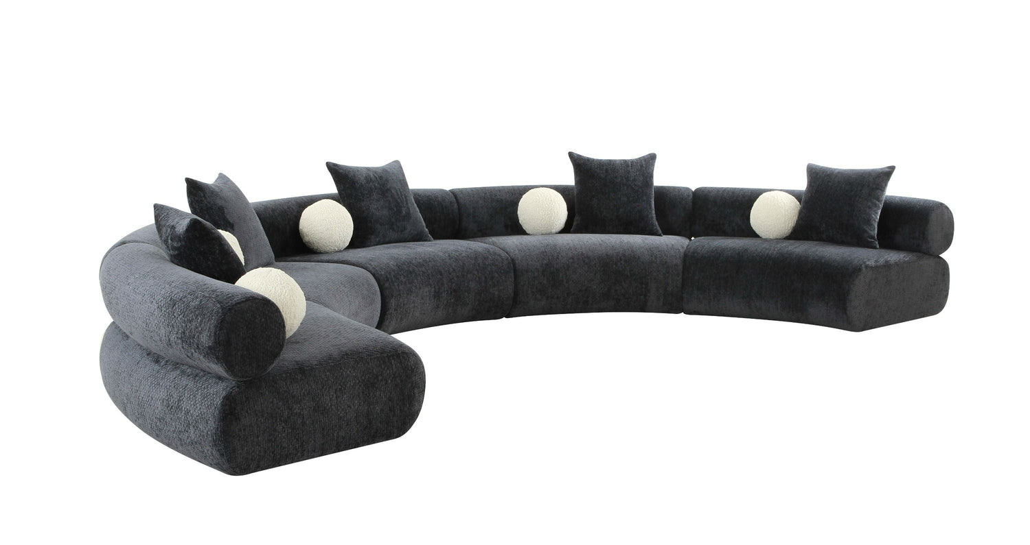 Divani Casa Simpson - Contemporary Dark Grey Fabric Curved Modular Sectional Sofa with Throw Pillows - Home Elegance USA