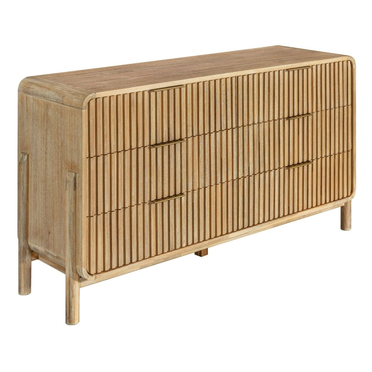 Eastern King Liam + Mikala - Modern Ivory Fabric + Natural Oak 4-Piece Bedroom Set