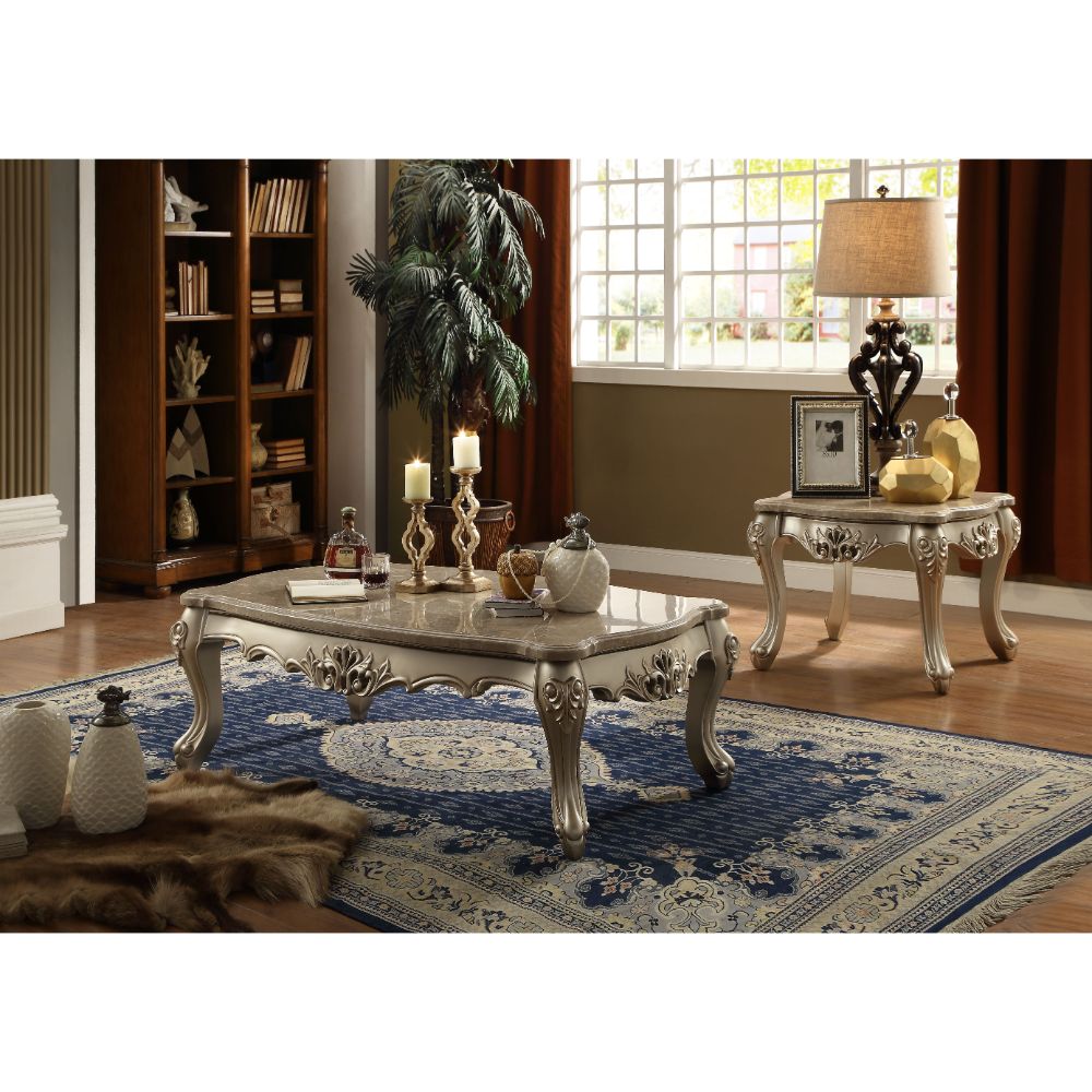 Acme - Ranita Coffee Table 81040 Marble Top & Champagne Finish