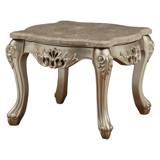 Acme - Ranita End Table 81042 Marble Top & Champagne Finish