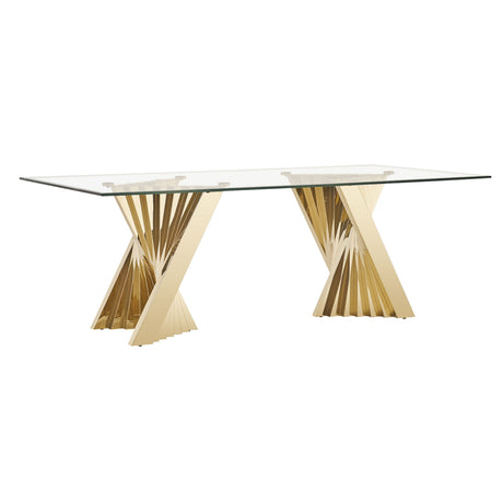 Modrest Buquet - Glam Glass + Champagne Gold Rectangular Dining Table