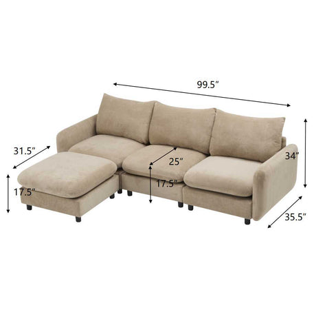 99 in. 4-Piece L Shaped Modular Free Combination Sectional Velvet Sofa Couch with Ottoman, Nomad - sold by Home Elegance USA