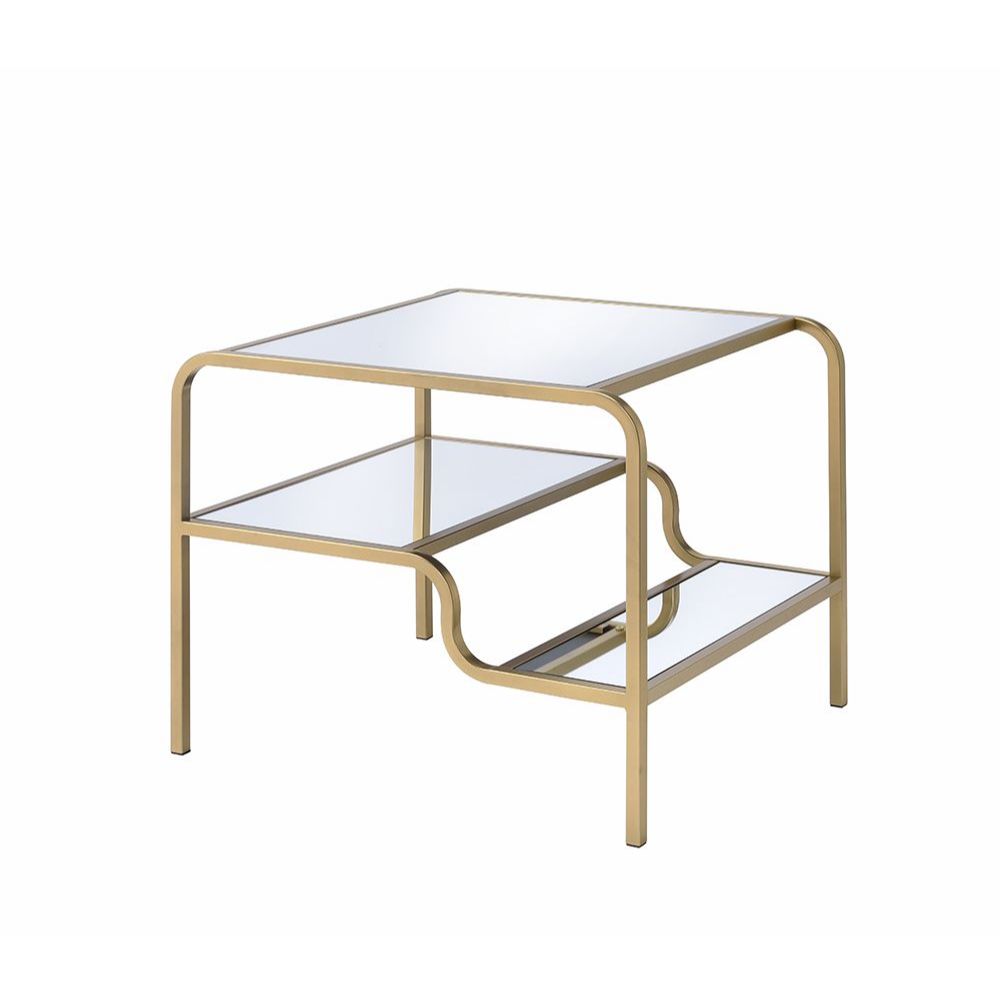 Acme - Astrid End Table 81092 Mirrored & Gold Finish