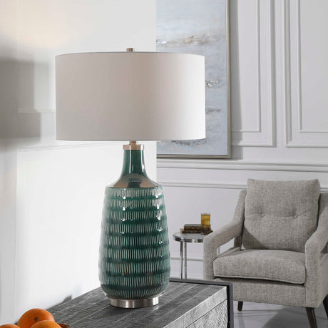 Scouts Table Lamp Deep Green - Green / White by Uttermost - View 2