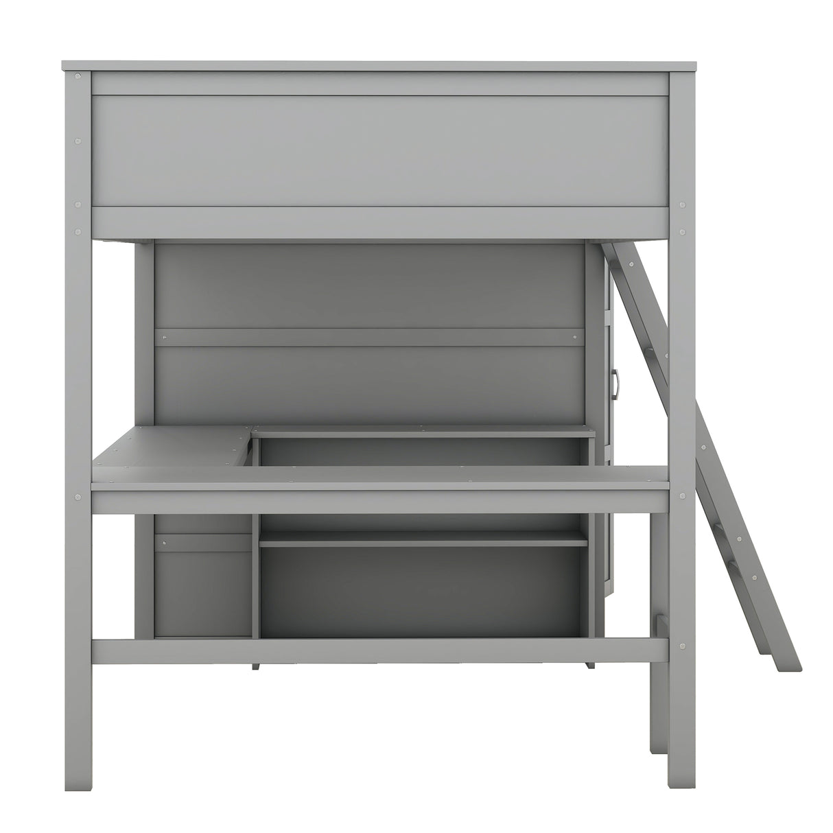 Full size Loft Bed with Desk, Shelves and Wardrobe-Gray - Home Elegance USA