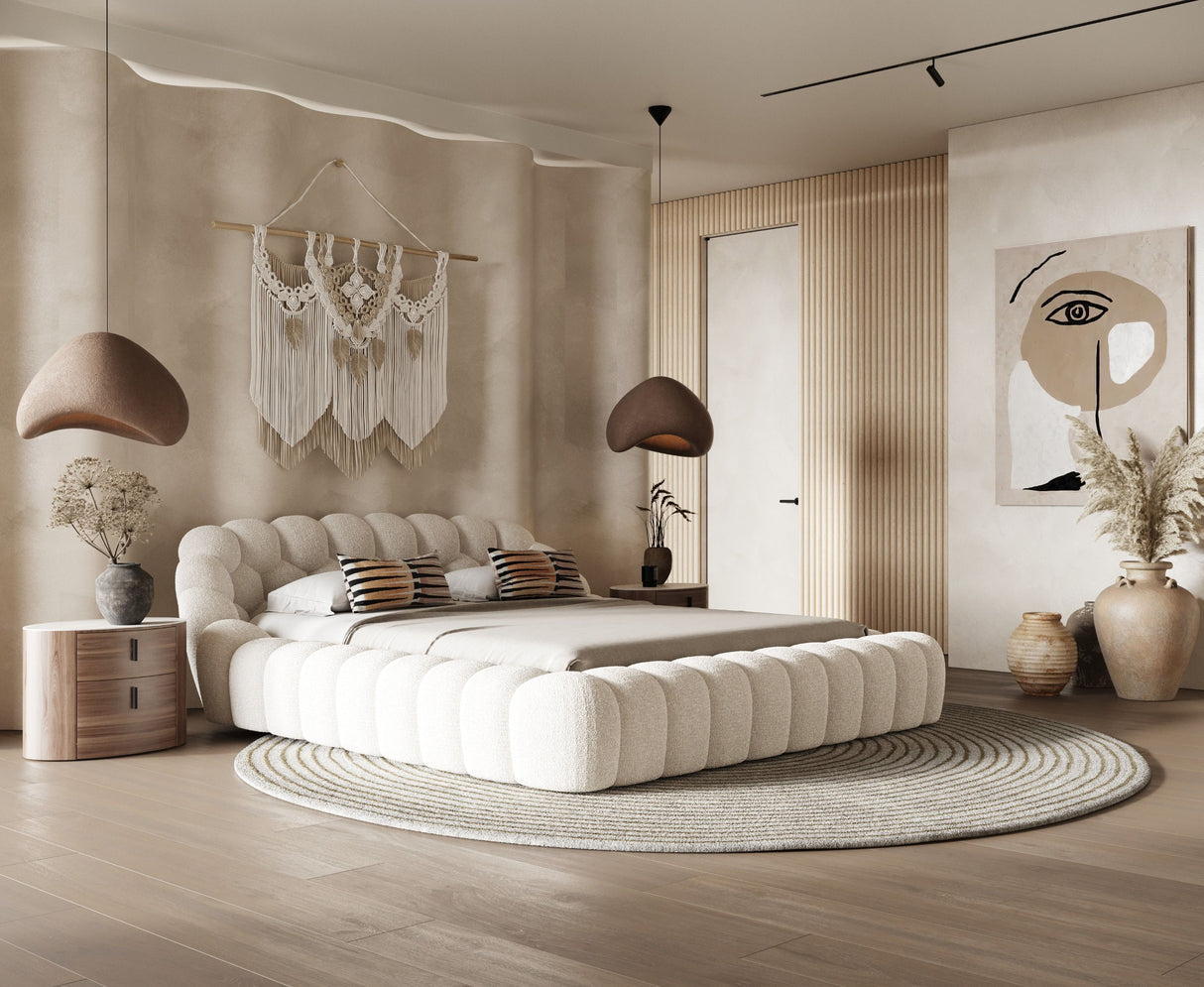 Divani Casa Yolonda Queen Upholstered Bed Off-White Teddy Fabric – VIG Furniture - Home Elegance USA