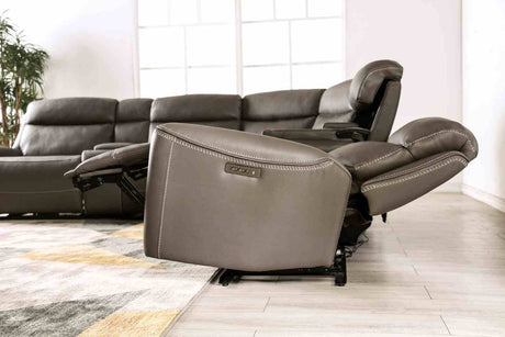 Power Reclining Sectional Couch Dark Gray Leatherette Sofa Corner Wedge Chairs Console Living Room Furniture Recliner L-Shaped Sectional - sold by Home Elegance USA