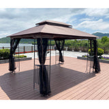 13x10 Outdoor Patio Gazebo Canopy Tent With Ventilated Double Roof And Mosquito net(Detachable Mesh Screen On All Sides),Suitable for Lawn, Garden, Backyard and Deck,Brown Top - Canopies & Gazebos - W41942173 - image - 9