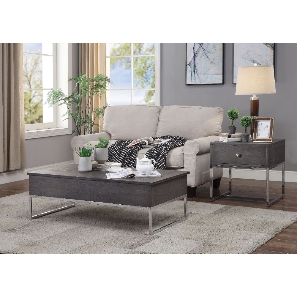 Acme - Iban Coffee Table W/Lift Top 81170 Gray Oak & Chrome Finish