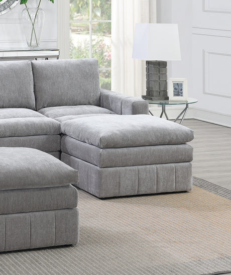 Contemporary 5pc Set Modular Sectional Set 2x One Arm Chair / Wedge 1x Armless Chair 2x Ottoman Granite Color Morgan Fabric Plush Living Room Furniture - sold by Home Elegance USA