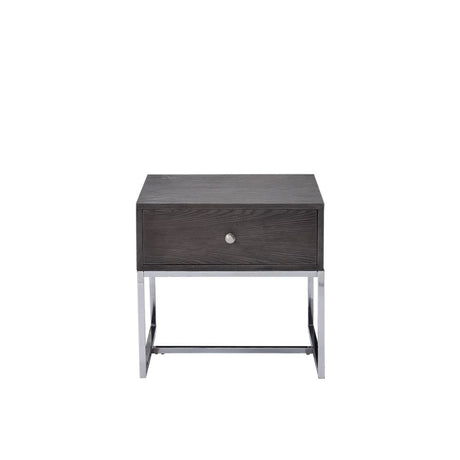 Acme - Iban End Table 81172 Gray Oak & Chrome Finish