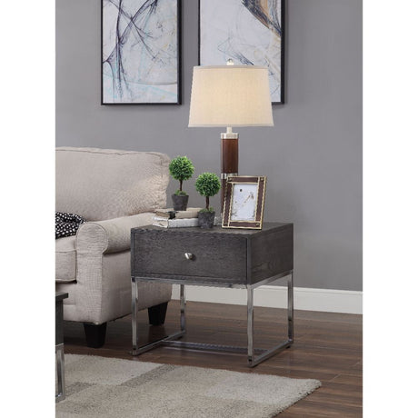 Acme - Iban End Table 81172 Gray Oak & Chrome Finish