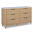Modern Aesthetic Natural Wood Finish Six Drawers Dresser with Engineered Stone Top and Brass-accented Hardware