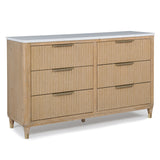 Modern Aesthetic Natural Wood Finish Six Drawers Dresser with Engineered Stone Top and Brass-accented Hardware