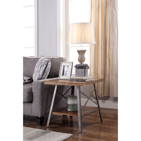 Acme - Ikram End Table (Set-2) 81177 Weathered Oak & Sandy Black Finish