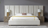 Nixa - Modern Beige Velvet + Brushed Bronze + Birch Bed + Nightstands-queen - View Image 1