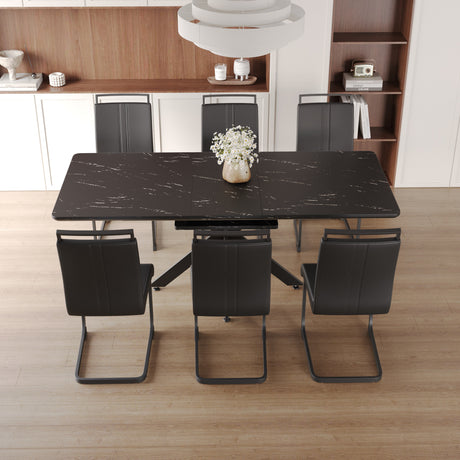 62.4' extendable 78.15' dining Table Set for 6-8 Person for Dining Room,C-shaped Tube Soft padded armless dining chair and Very large Dining Room Table Kitchen Table Chair Set with metal Legs - sold by Home Elegance USA