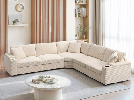 106' Convertible L Shaped Sectional Sofa,Corduroy Corner Couch with Armrest Storage,Cup Holders,USB Charger,Irregular Corner,Oversized Comfy Modular Sofa for Living Room,Apartment,2 Colors - sold by Home Elegance USA