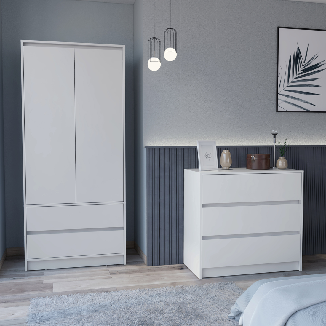 Lewes 2 Piece Bedroom Set, Dresser + Armoire, White - sold by Home Elegance USA