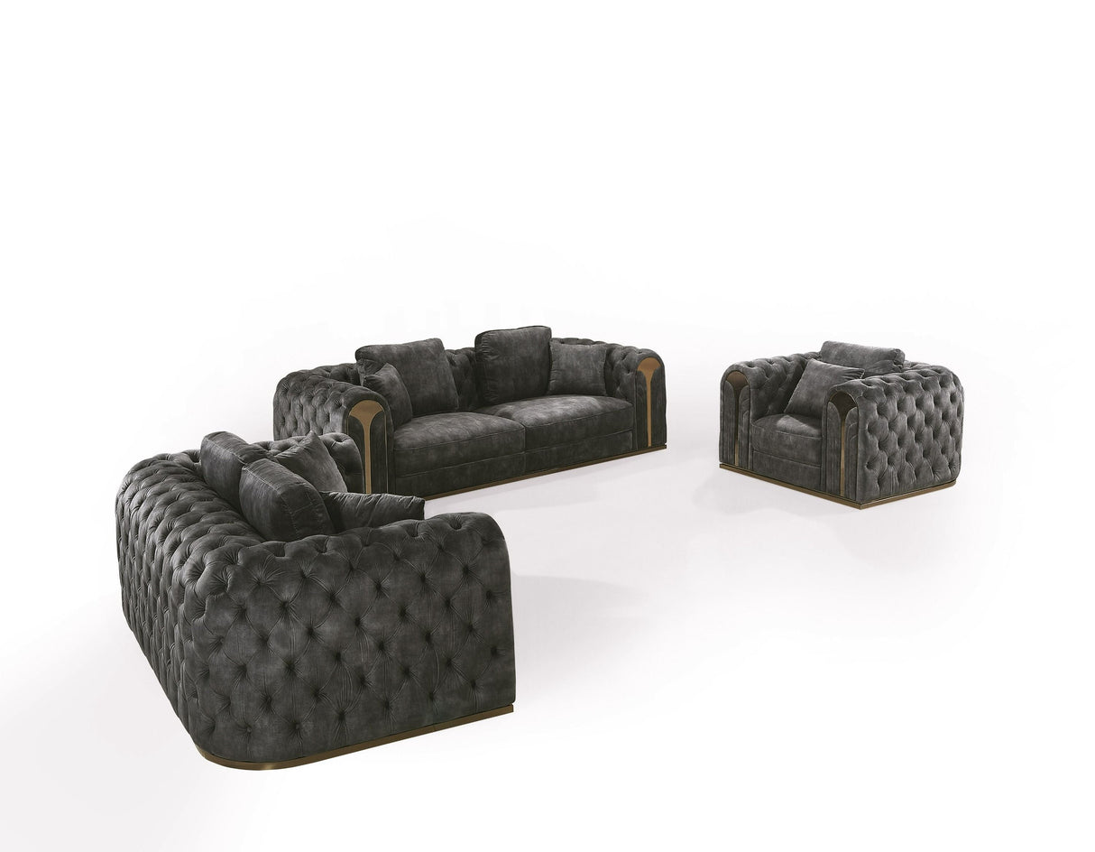 Divani Casa Dosie - Transitional Grey Velvet Sofa Set - Home Elegance USA