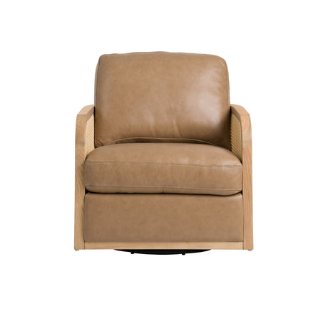 Divani Casa Danson - Modern Tan Leather + Wicker Swivel Accent Chair | VIG | Home Elegance USA