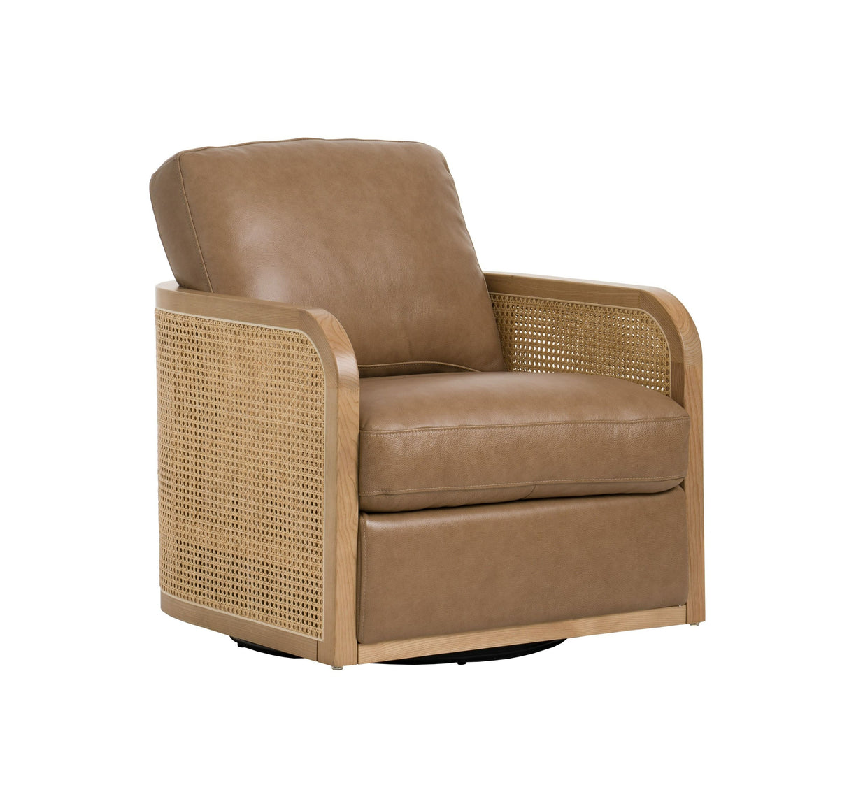Divani Casa Danson - Modern Tan Leather + Wicker Swivel Accent Chair | VIG | Home Elegance USA