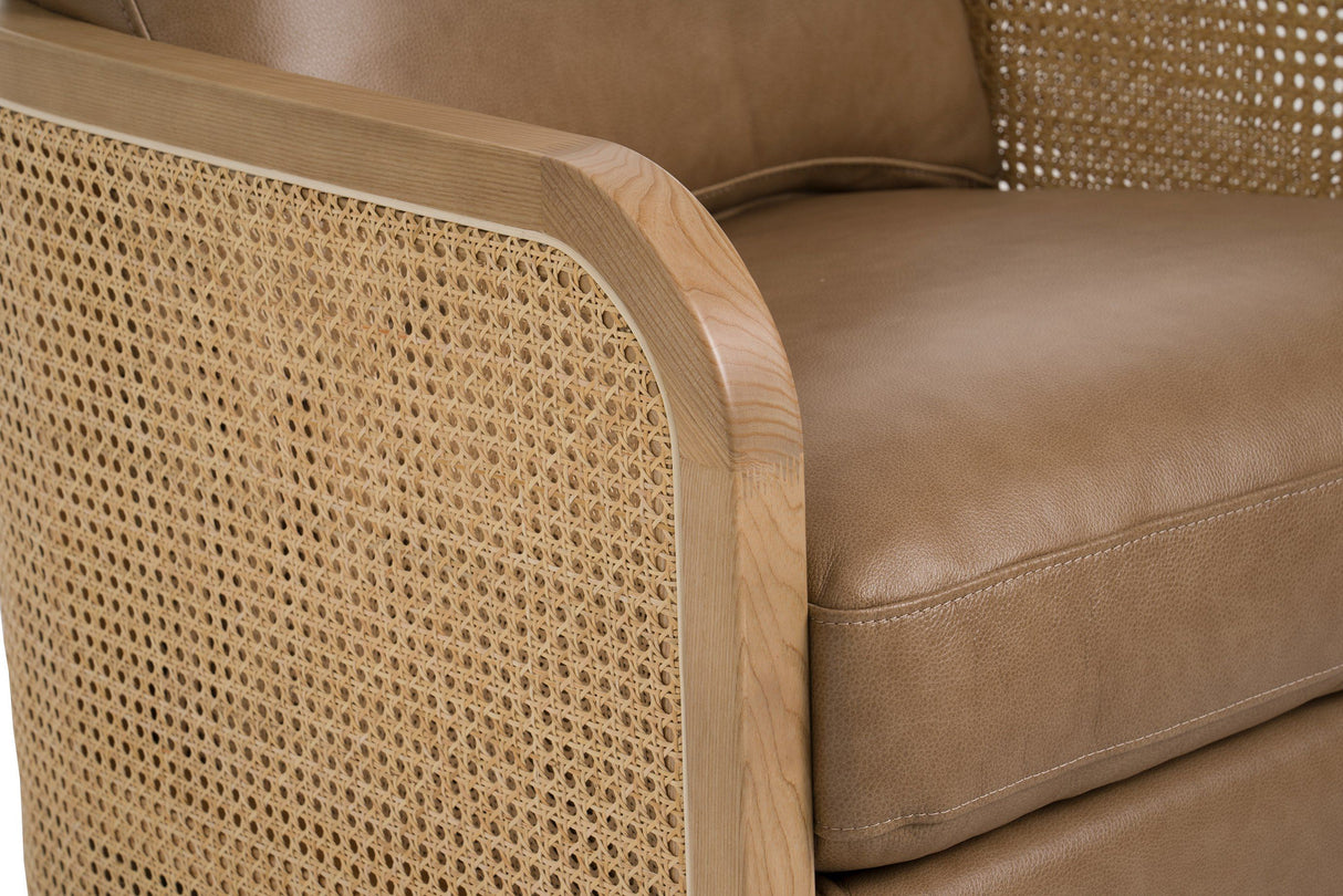 Divani Casa Danson - Modern Tan Leather + Wicker Swivel Accent Chair | VIG | Home Elegance USA