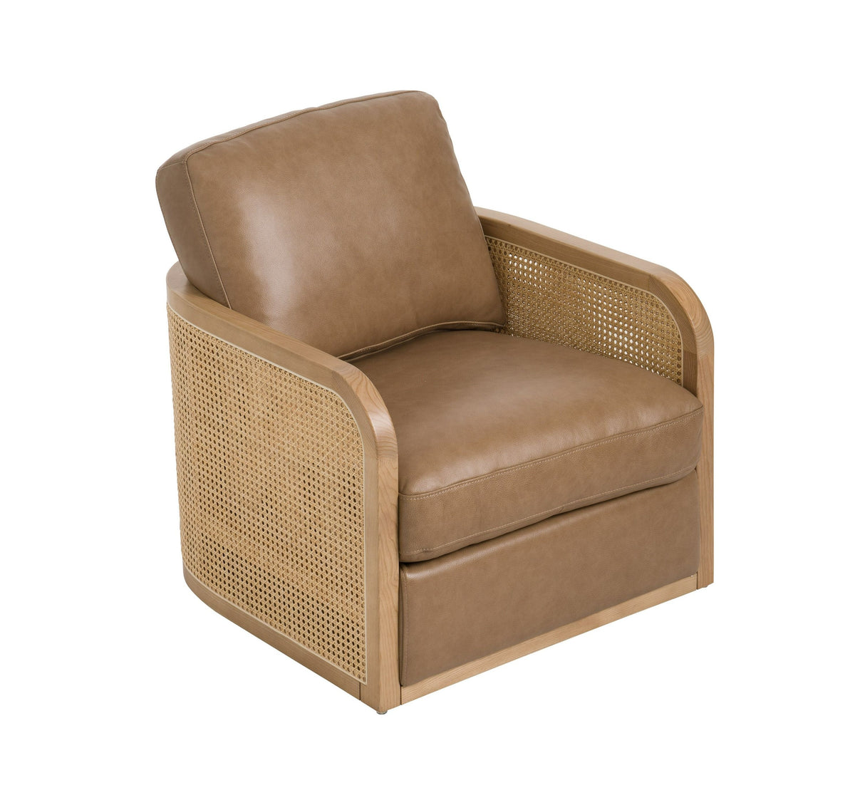 Divani Casa Danson - Modern Tan Leather + Wicker Swivel Accent Chair | VIG | Home Elegance USA