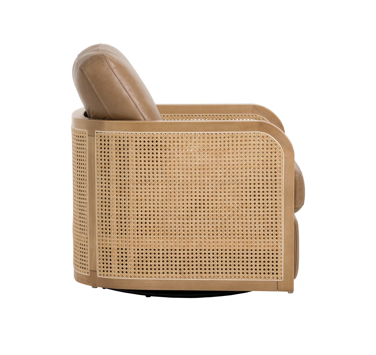 Divani Casa Danson - Modern Tan Leather + Wicker Swivel Accent Chair | VIG | Home Elegance USA