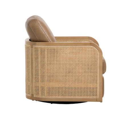 Divani Casa Danson - Modern Tan Leather + Wicker Swivel Accent Chair | VIG | Home Elegance USA