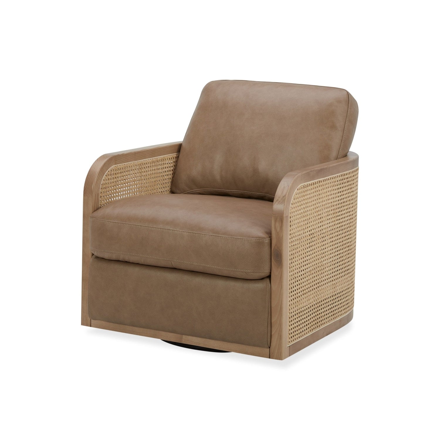 Divani Casa Danson - Modern Tan Leather + Wicker Swivel Accent Chair | VIG | Home Elegance USA