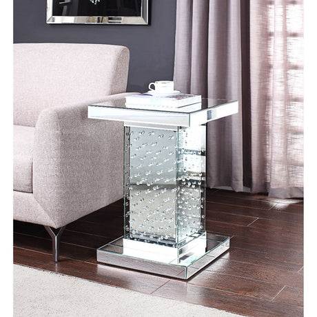 Acme - Nysa End Table 81412 Mirrored & Faux Crystals