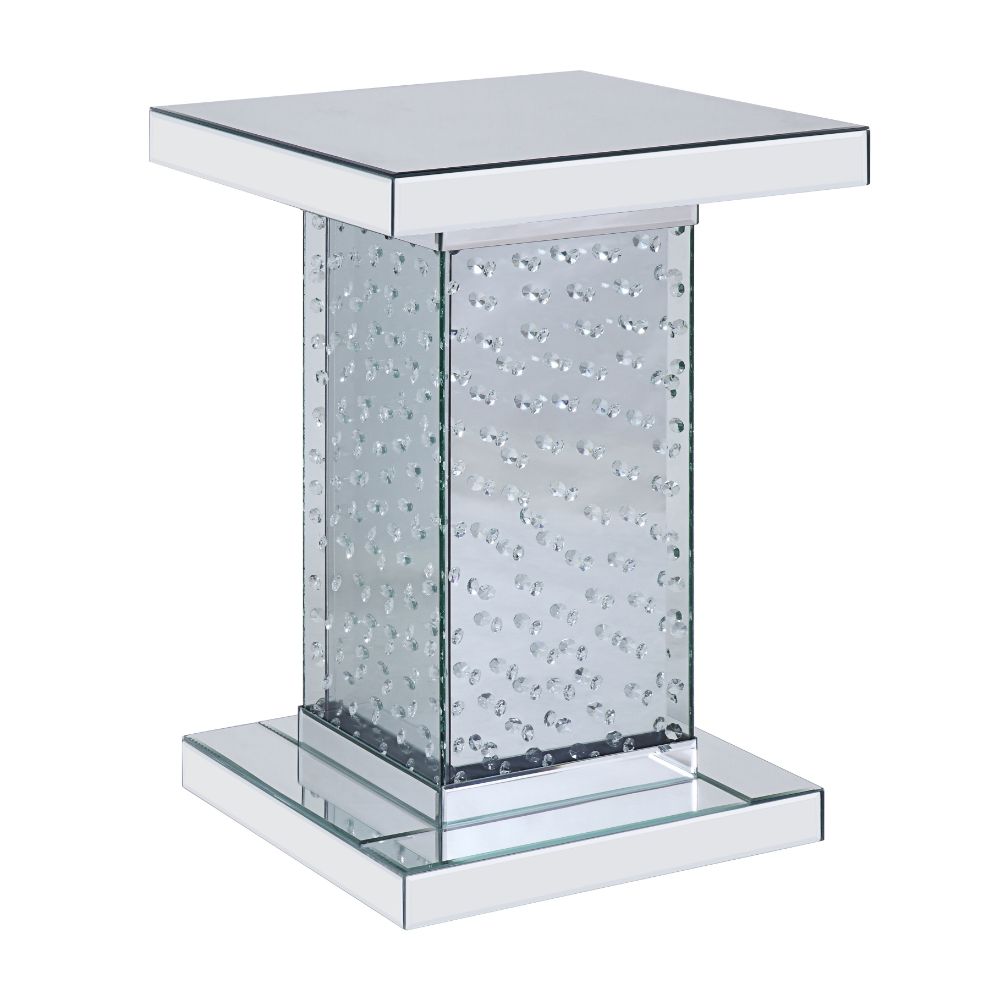 Acme - Nysa End Table 81412 Mirrored & Faux Crystals