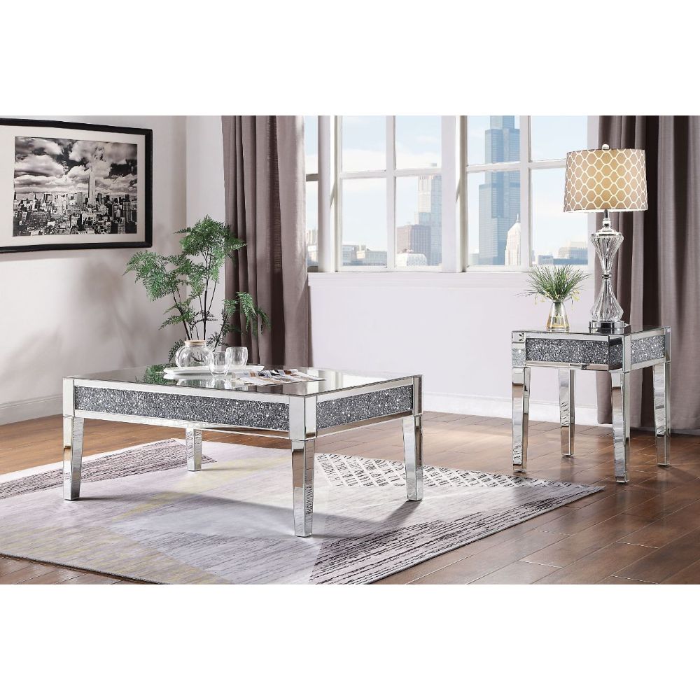 Acme - Noralie Coffee Table 81415 Mirrored & Faux Diamonds