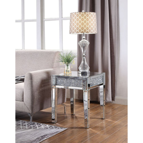 Acme - Noralie End Table 81417 Mirrored & Faux Diamonds