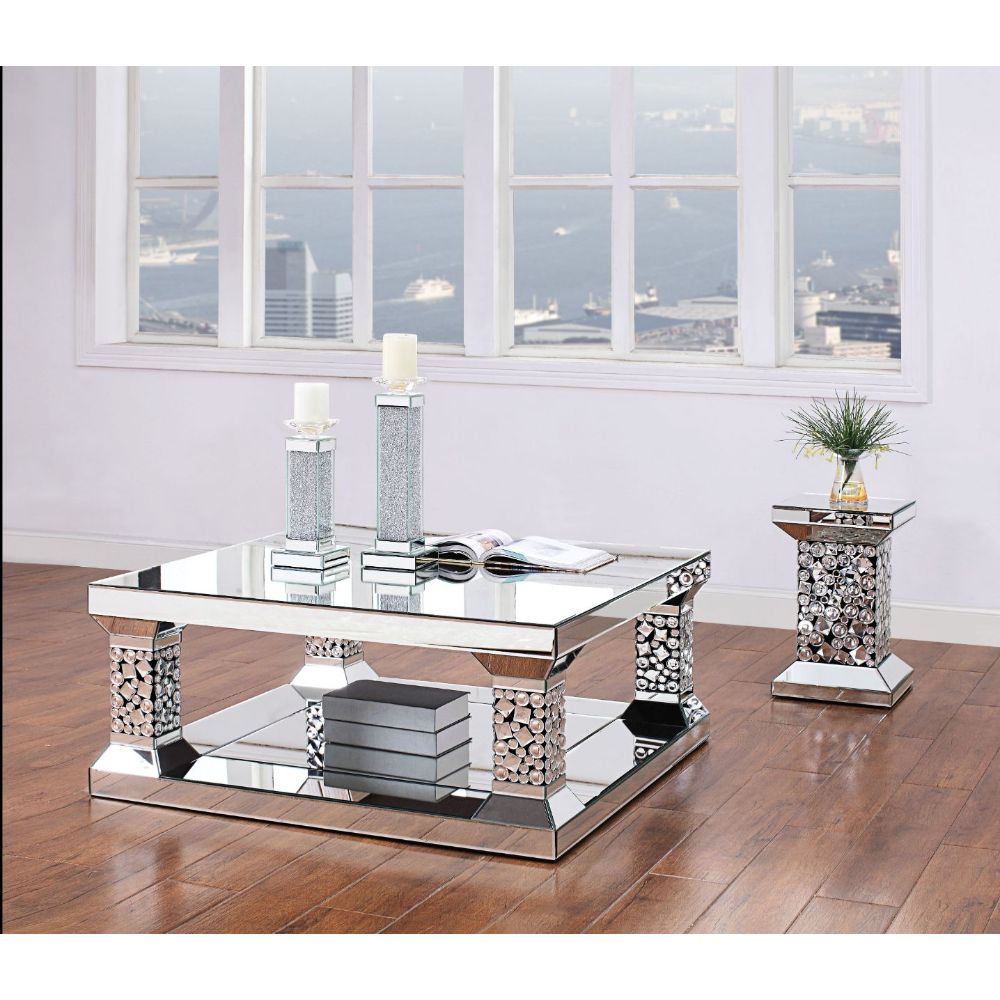 Acme - Kachina Coffee Table 81425 Mirrored & Faux Gems