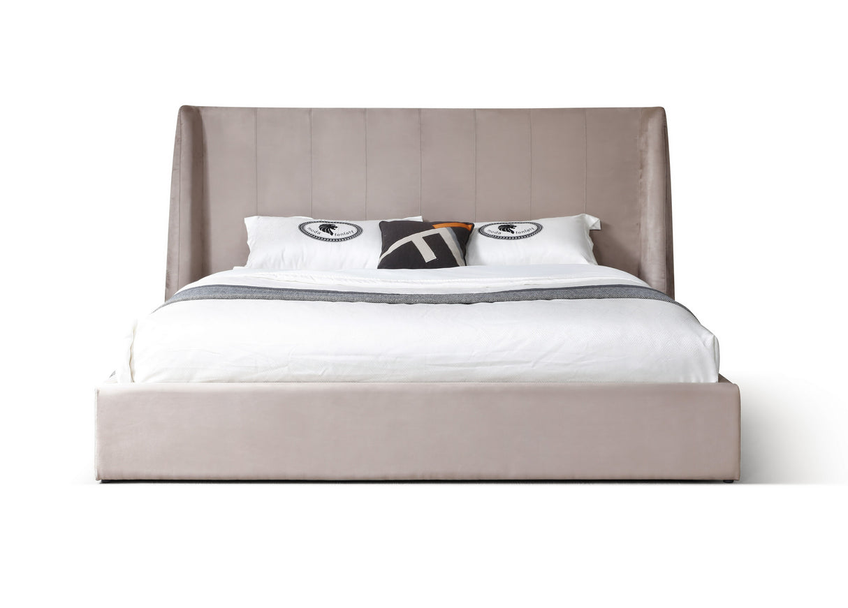 Queen Roma - Modern Taupe Microfiber Upholstered Bed - View Image 1