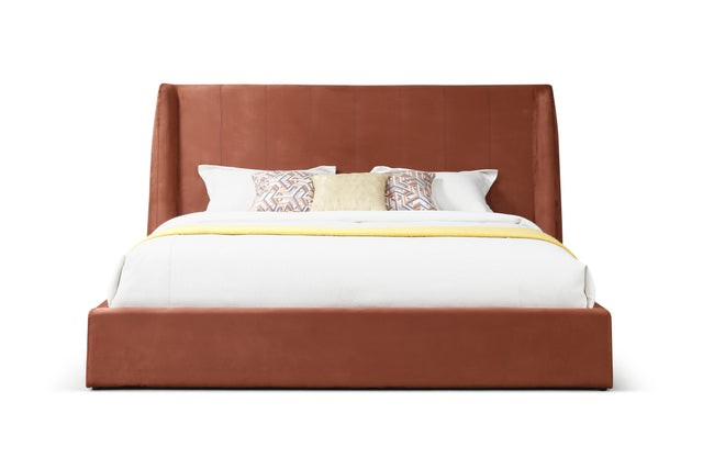 Queen Roma - Modern Burnt Orange Microfiber Upholstered Bed - View Image 1