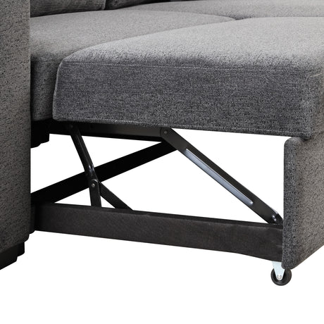 Reversible Sleeper Sectional Sofa Bed with Side Shelf and 2 Stools, Pull-Out L-Shaped Sofa Bed, Velvet Blue Black - sold by Home Elegance USA
