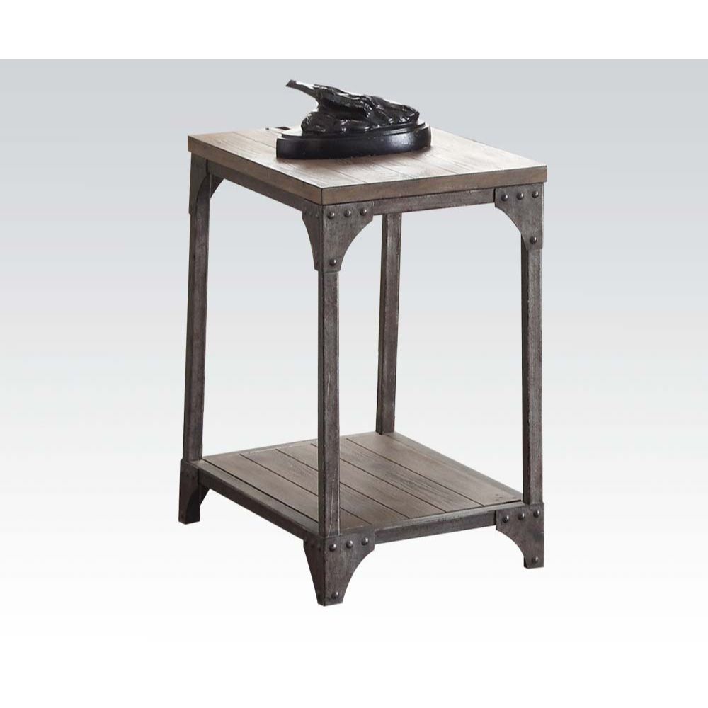 Acme - Gorden End Table 81447 Weathered Oak & Antique Nickel Finish