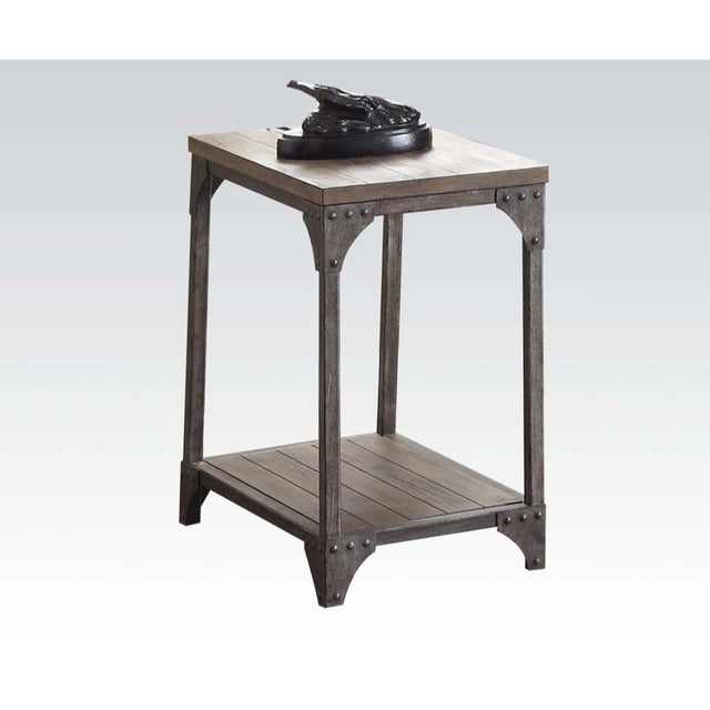 Acme - Gorden End Table 81447 Weathered Oak & Antique Nickel Finish