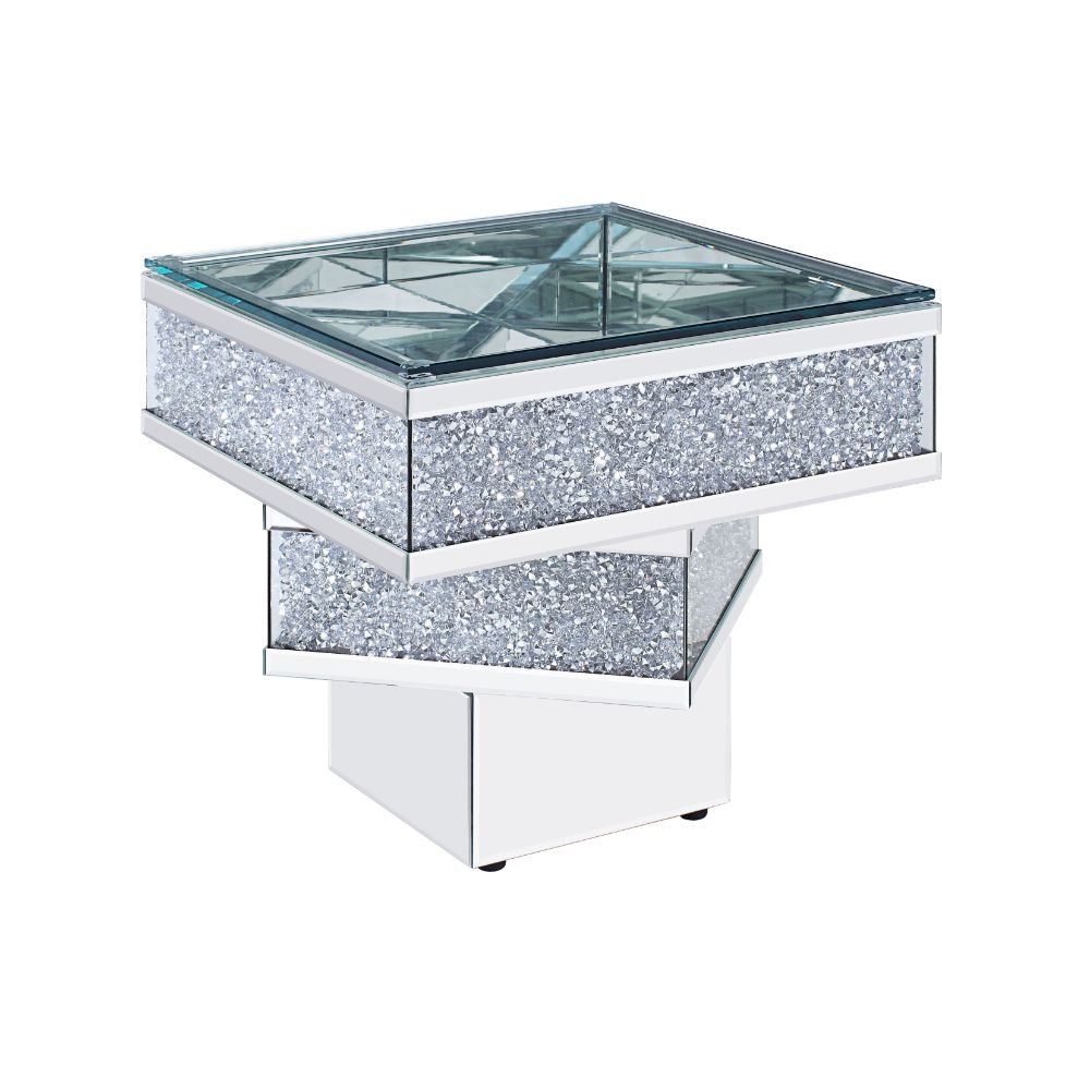Acme - Noralie End Table 81467 Mirrored & Faux Diamonds