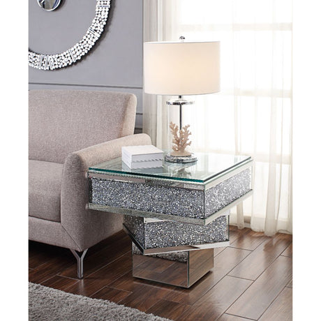 Acme - Noralie End Table 81467 Mirrored & Faux Diamonds