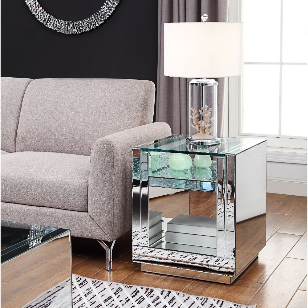 Acme - Nysa End Table 81472 Mirrored & Faux Crystals
